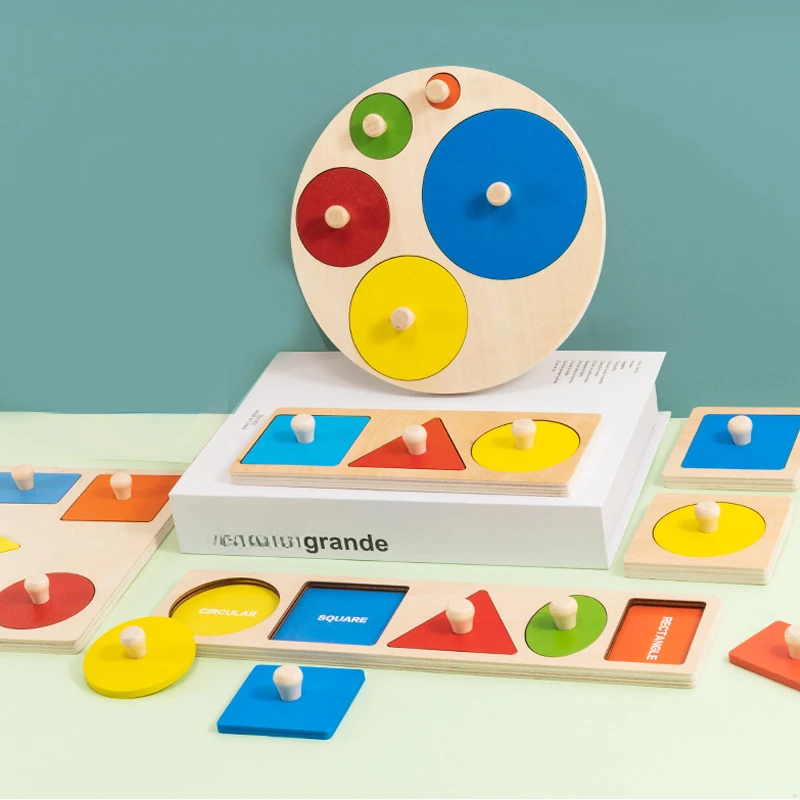 Montessori Baby Puzzle Toys Wooden Shape And Color Matching Hand Scratching Board Geometric Early Education Cognitive Toys