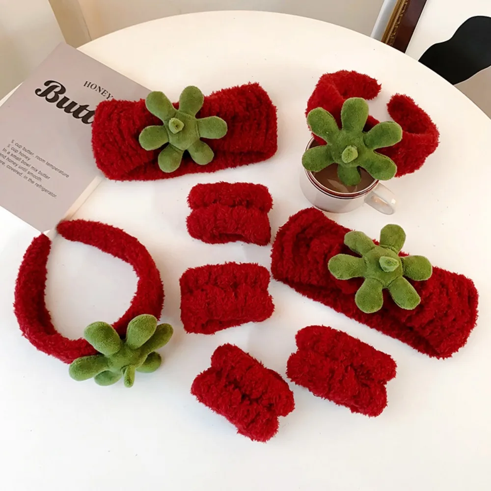 Strawberry Leaves Wash Face Headbands Sweatband Coral Fleece Wide Edge Hair Hoop Spa Bathroom Accessories Water Absorption