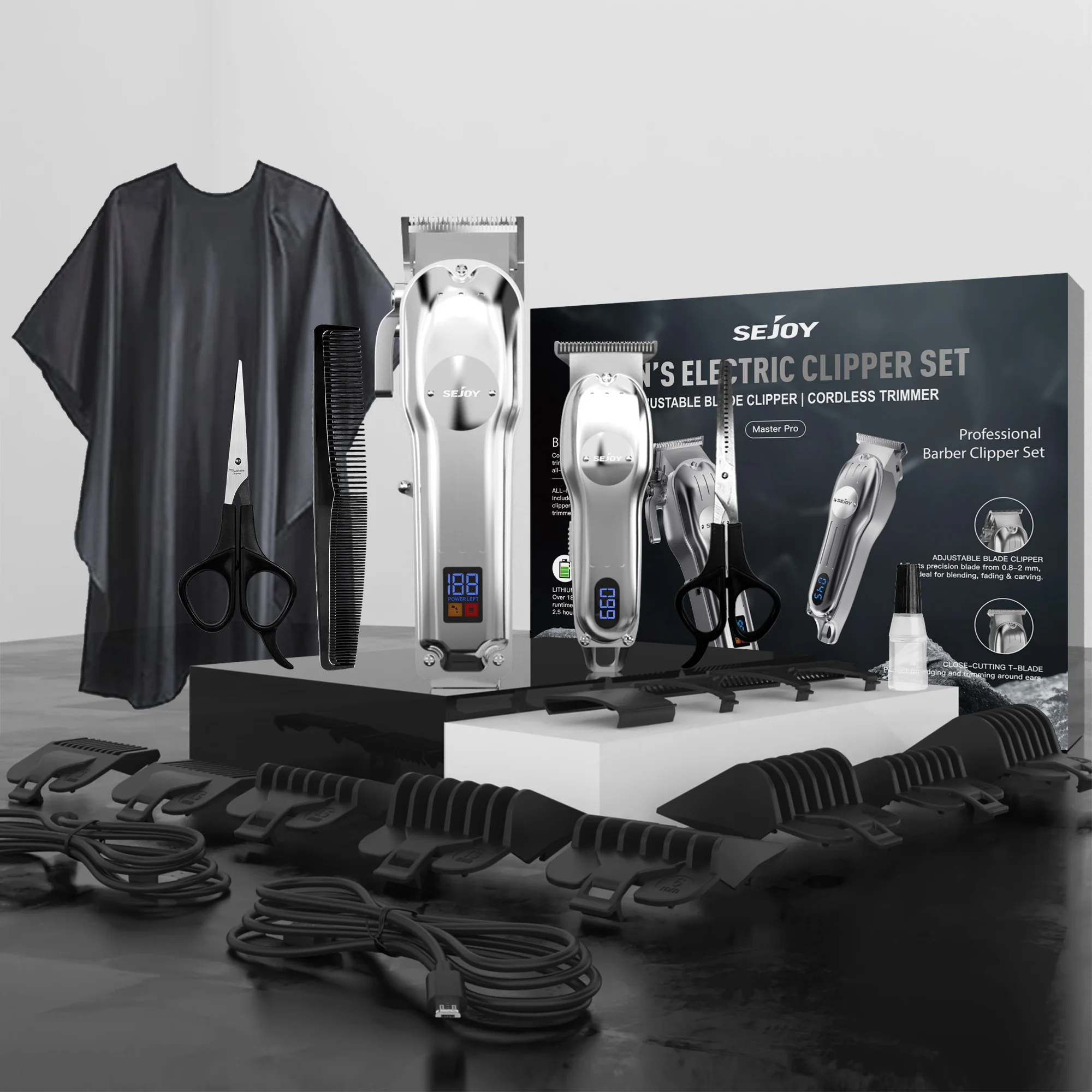 Sejoy Professionelles Haarschneidemaschinen-Set, elektrisches Haarschneidegerät für Männer, wiederaufladbar, kabellos, für Friseure – Detail 9