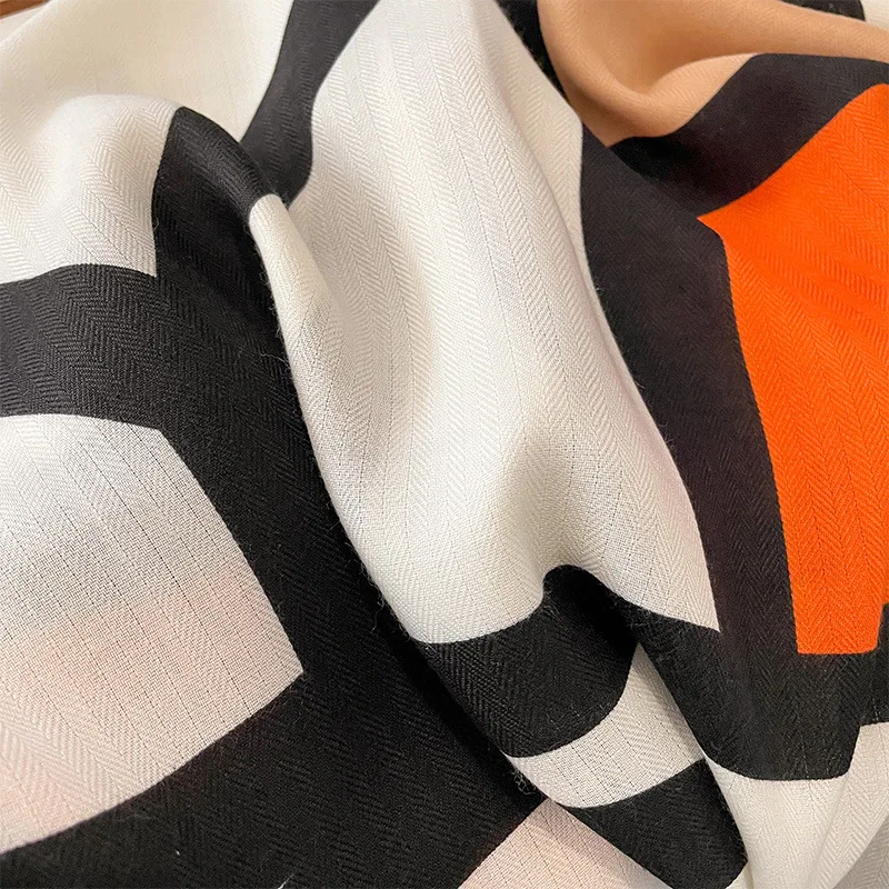 Women Spain Brand Design Scarf New Fashion Geometric Cotton Scarves Square Small Handkerchief Neck Snood Bag Hijab Snood 90*90Cm 3