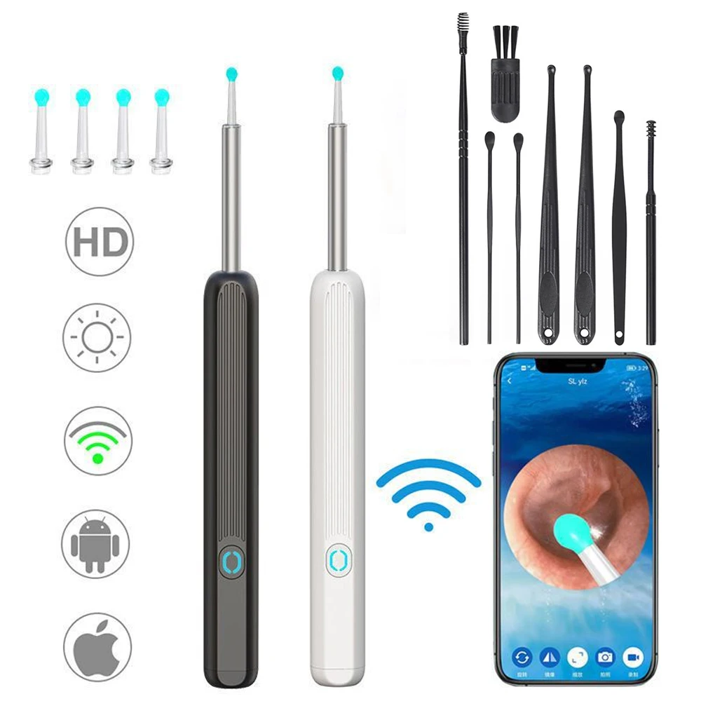 

Wireless Smart Visual Ear Wax Cleaner Otoscope Remover Tool Ear Endoscope WiFi Luminous Earpick with 3.6mm Camera Oral Inspect