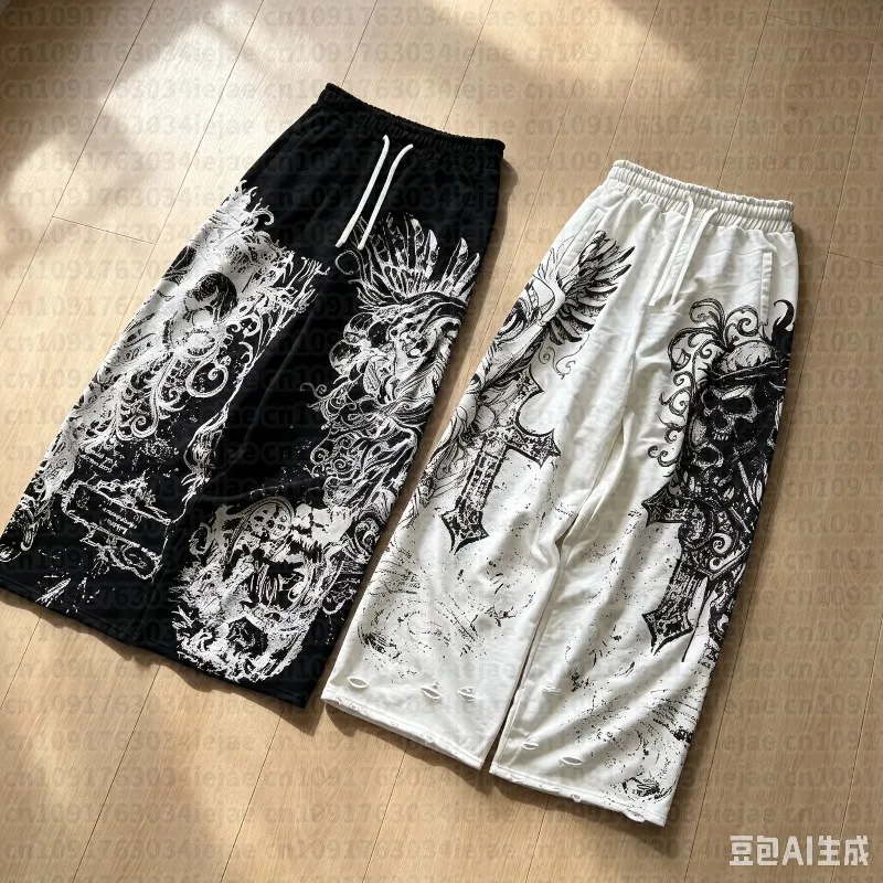2026 Y2K Sommer Retro Freizeithose Gothic Direktdruck Bodenlange Hose Übergroße Unisex Streetwear Mode Herren- und Kinderhose