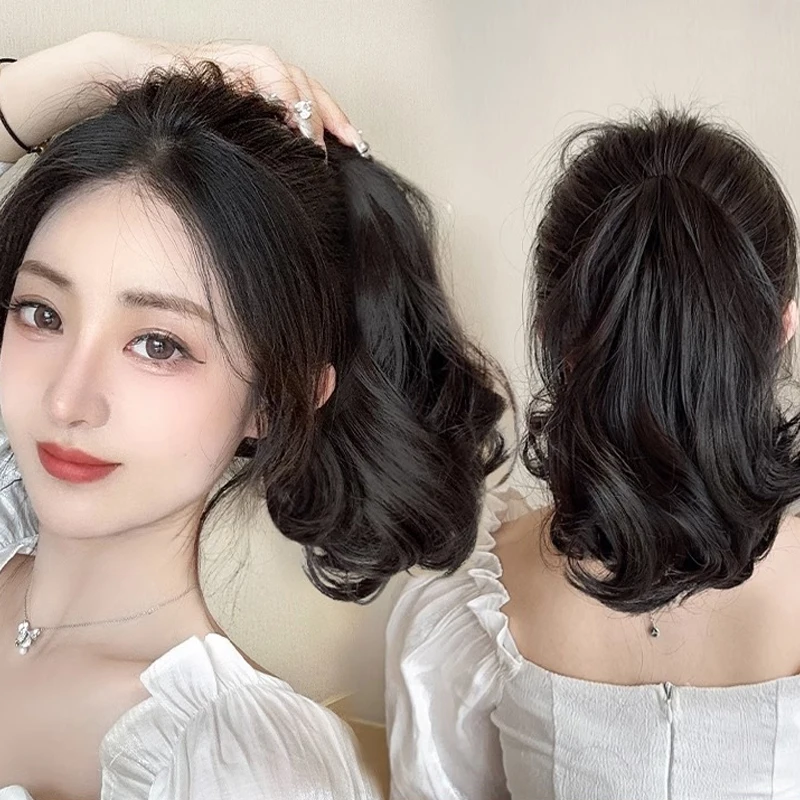 10inch Synthetic Wavy Hair Ponytail Wig Claw Clip Hairpiece Wavy Ponytail Extensions with Crab Hair Clips for Women Daily Use