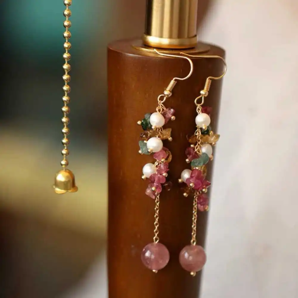 Natural Tourmaline Gravel Earrings Grapes Cluster Eardrop Thanksgiving Freshwater Accessories Jewelry Gift Hook FOOL'S DAY