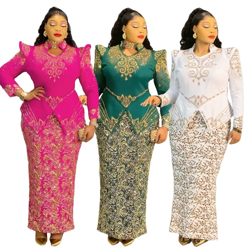 African Women's Elegant Dress With Thick Cord And Three Dimensional Embroidery Fashion Slim Fit Muslim Evening Party Dresses