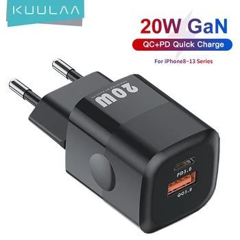 KUULAA 20W GaN PD Charger Support Type C PD Charging Dual USB port Charger For iPhone 14 13 12 Pro Max 11 Mini 8 Plus 1