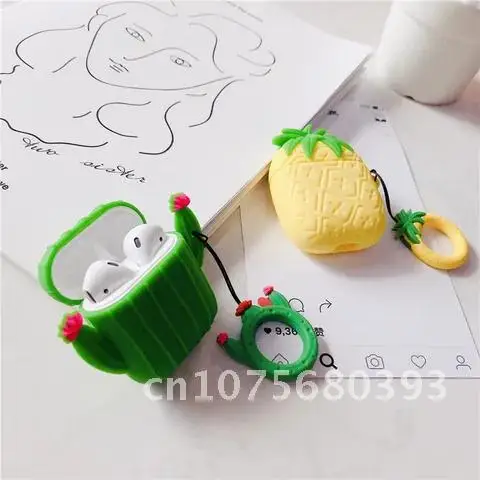 

Kawaii 3D Cactus Airpods 2 Case Silicone Case Cover for Airpods Keychain Key Ring Earphone Accessories