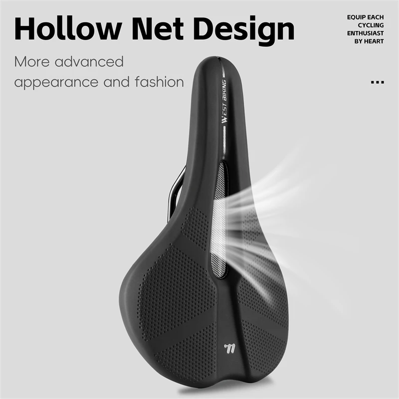 WEST BIKING Breathable Non-Slip Leather Bike Saddle with Shock Absorbing Hollow Design