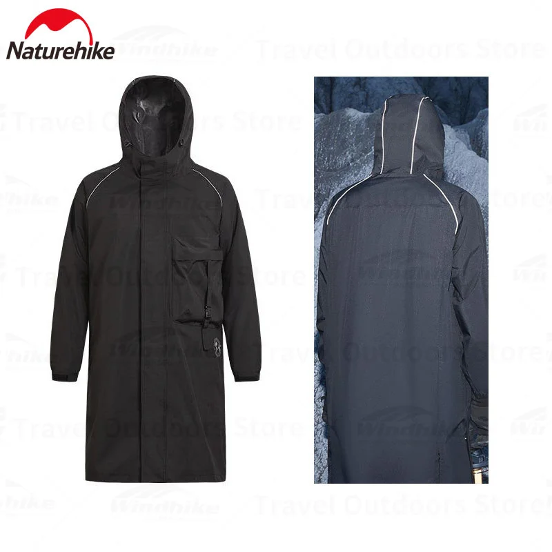 Naturehike Black Raincoat with Reflective Strip Fashion Adult