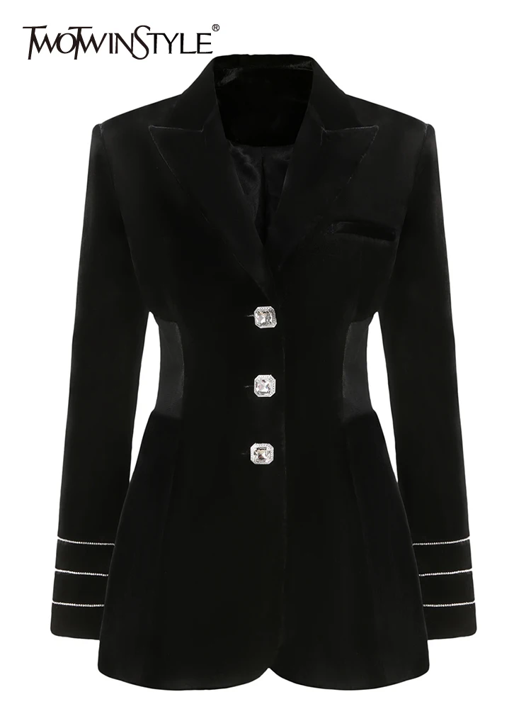 TWOTWINSTYLESlimBlazerForWomenNotchedCollarLongSleeveSheer