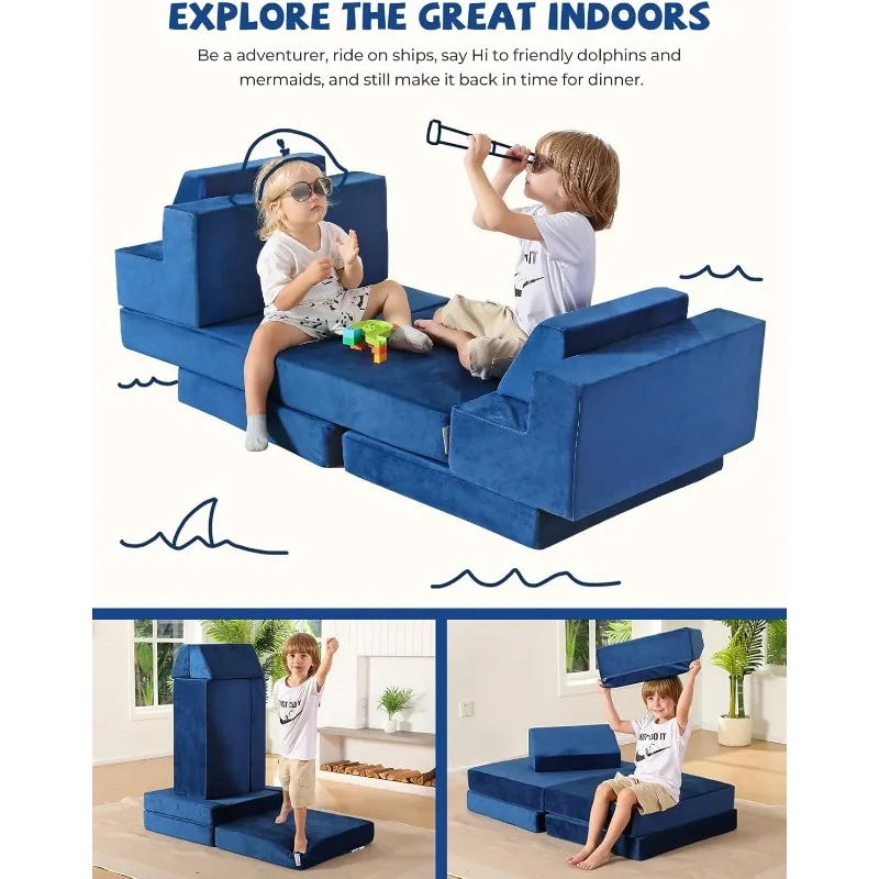 Modular Kids Play Couch, K12 320+DIY Convertible Foam Play Couch for Boys & Girls, Versatile Kids Play Couch Building Fort 4