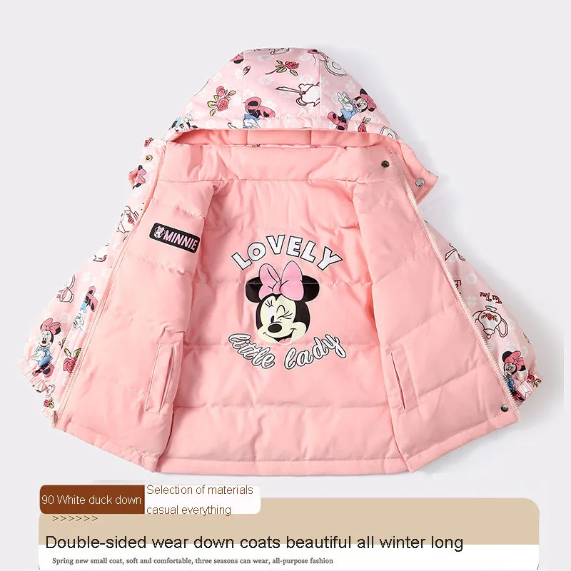 

Kawaii Kids Cartoon Down Jacket Anime Minnies Winter Thickened Reversible White Duck Down Jacket Hooded Cotton Coat Girls Gifts