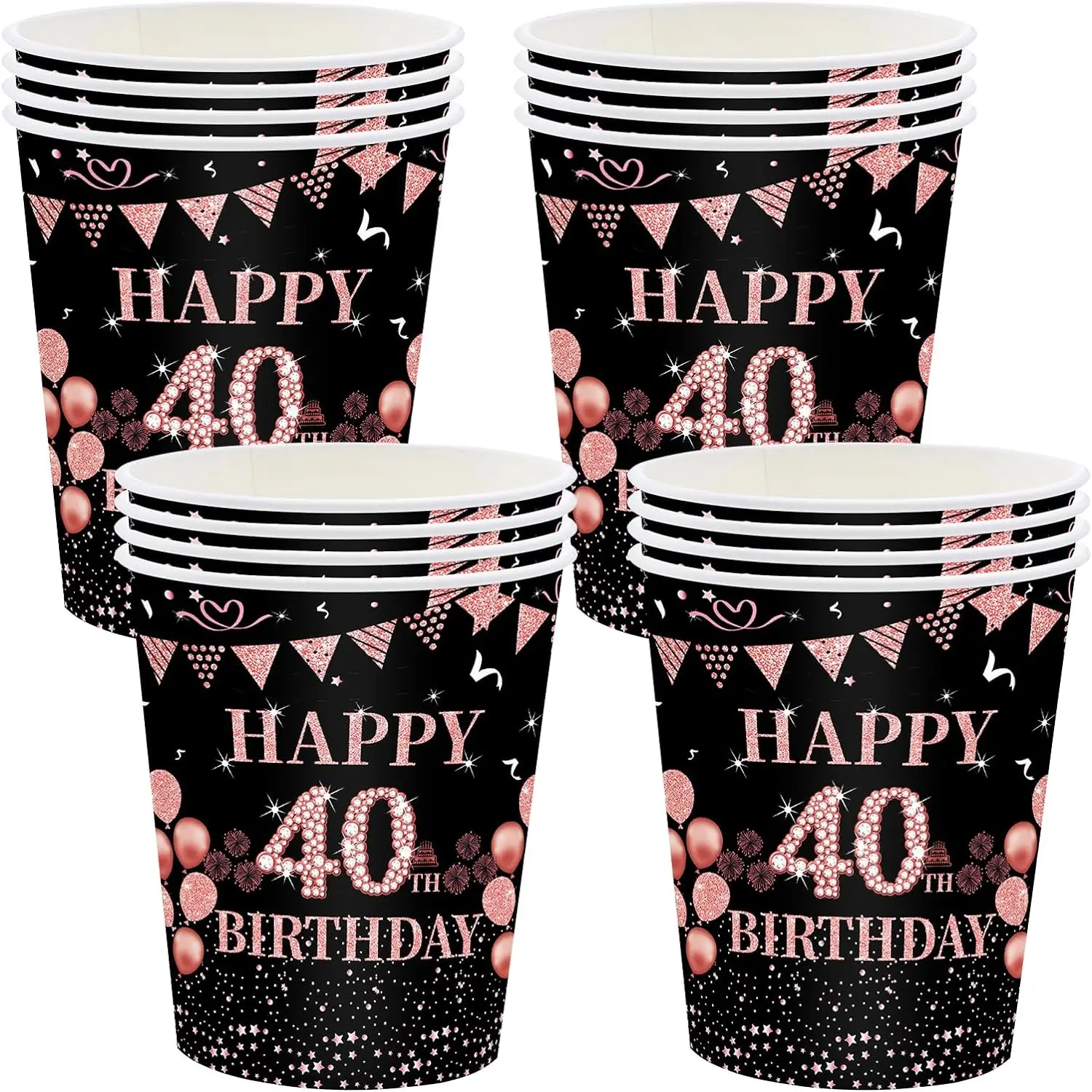 Description Picture 4 of item8 Guests Purple Pink Disposable Tableware 40 Year Old Plates Cups Queen Women Happy 40th Birthday Party Supplies