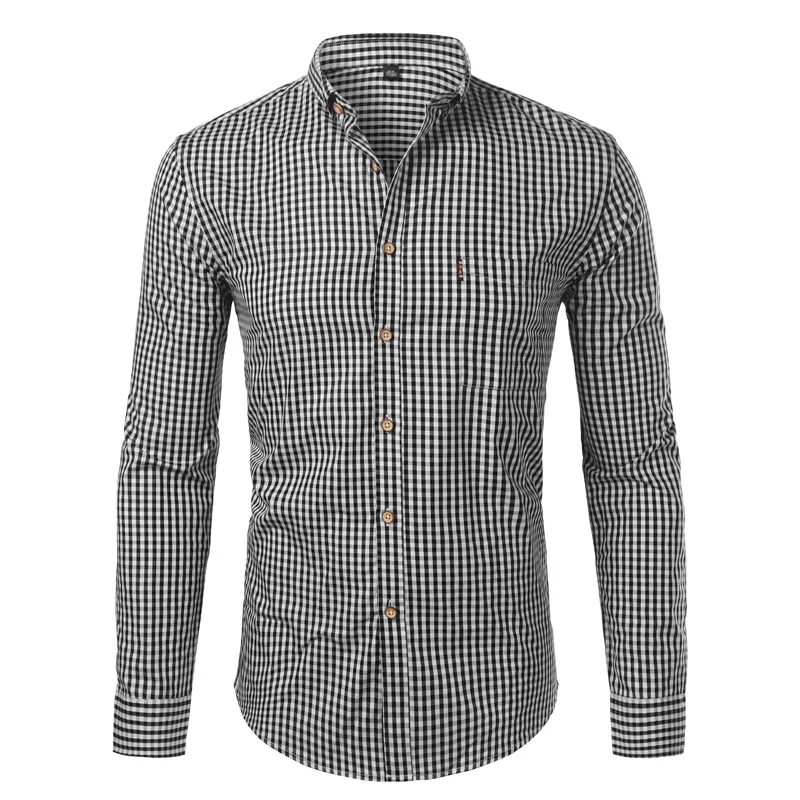 Cotton Shirt Long Sleeve Shirt Men Casual Shirt Small Plaid Shirt Men Spring Long Sleeve 100% Cotton Mens Dress Shirts Casual Button Down Chemise Homme Camisa Masculina 4XL