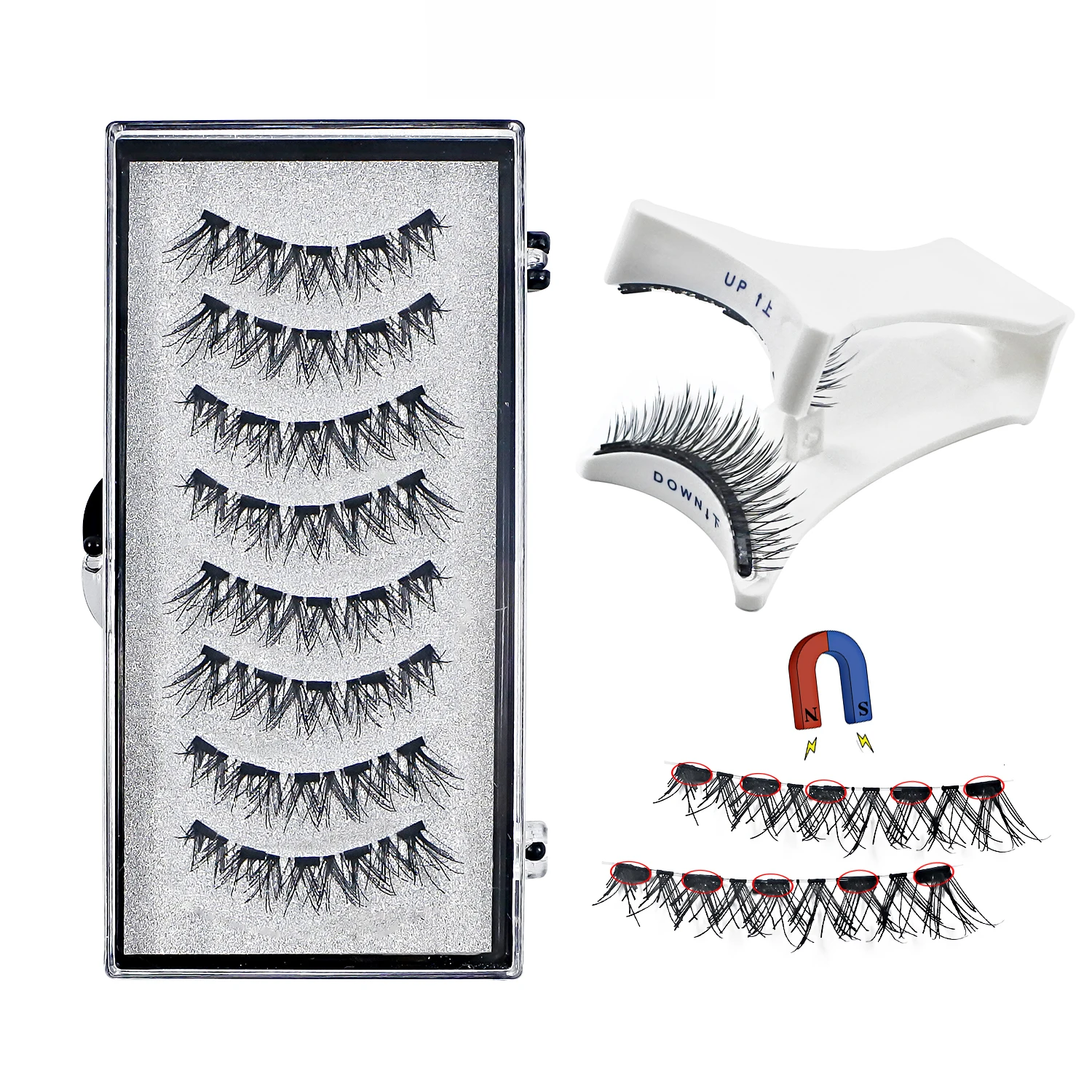 Makeup 5 Magnets Lashes 2 Pairs Per Box No Glue Needed Natual Magnetic Lashes with Applicator Reusable False Eyelashes