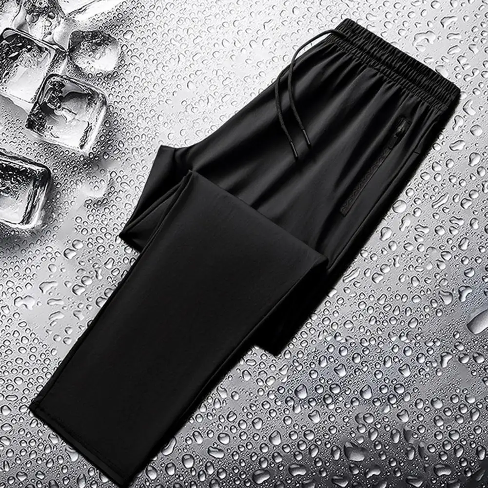 Description Picture 6 of itemReinforced Pocket Seams Quick-drying Ice Silk Men's Sport Pants with Wide Leg Side Pockets for Gym Training Jogging Elastic