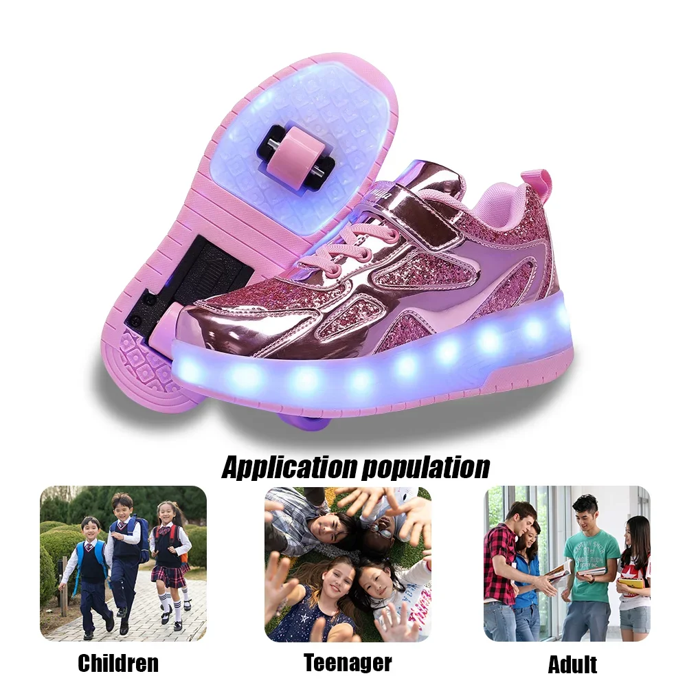 Women 2-wheel Roller Skate Shoes Trend Girls' Shoes With LED Retractable Child Dual-Purpose Casual Sneakers With Wheels