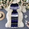 YuooMuoo Lady Stripes Knitted Bodycon Office Dress Summer Slim Elastic Sexy Package Hips Party Dress Women Outfits Vestidos 3