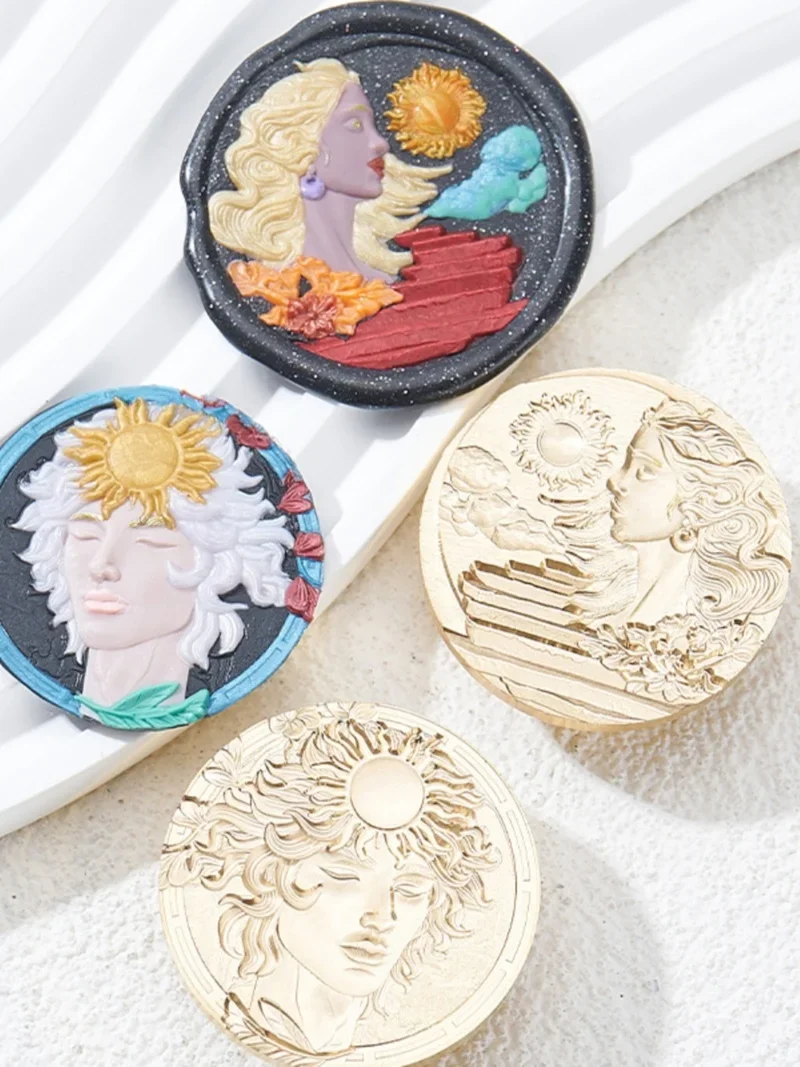 Fire Seal Seal Head Sun God Moon Goddess Multi-Layer Relief Ottone Testa In Ottone Busta Fai Da Te Sigillatura Con Carta Di Invito A Mano