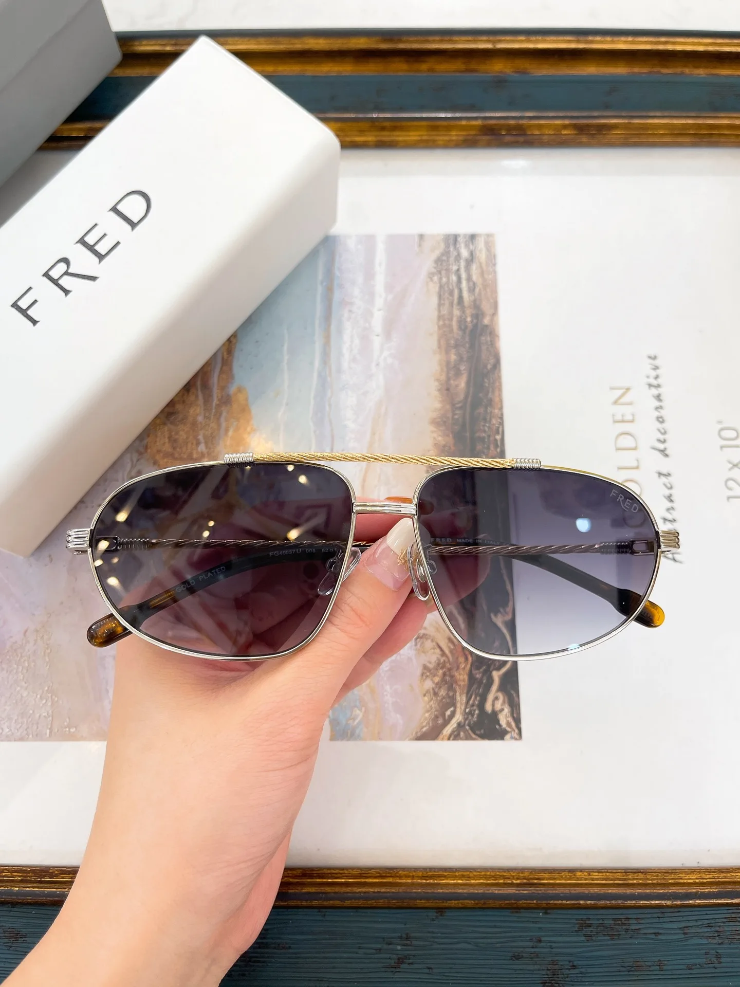 

TOM FRED GOLD PLATED FG40037U Gradient Purple Lenses Polarized Men Sunglasses Trend Silvery Alloy Frame Women Couple Eyewear