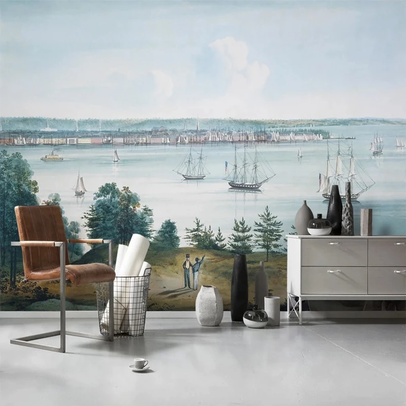 Europeu Retro Yacht Harbor Sea Sceney Wallpaper Personalizado Qualquer Tamanho Estilo Pastoral 3d Photo Wall Mural Papel para Decoração do Quarto