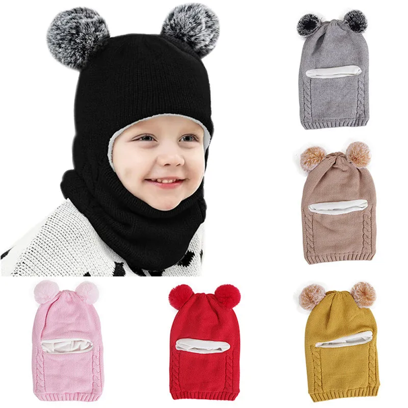 

Wecute Baby Winter Hat Scarf Slip-On Hat Warm Cute Bear Winter Hat Scarf Hat Knitted Hat Lining Beanie Hat for 2-7Years Old Baby
