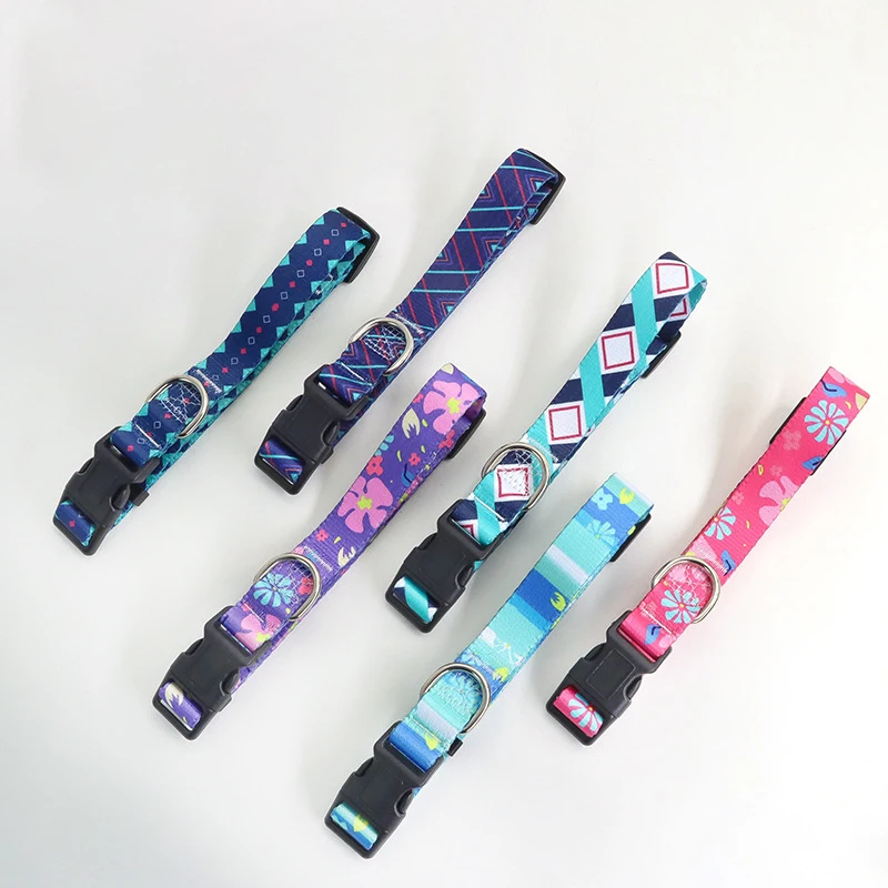 Colorful Printed Pet Collar Adjustable Dog Collar & Leashes Small Medium Dog Leash with Metal D Ring for Cat and Accessories