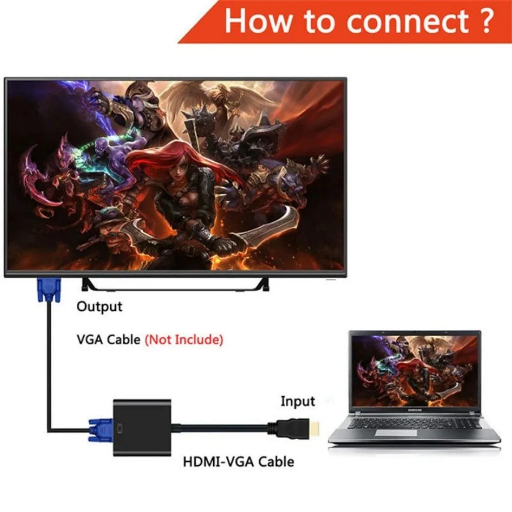 1080P HDMI-compatible to VGA Adapter Cable Digital to Analog Converter For Xbox