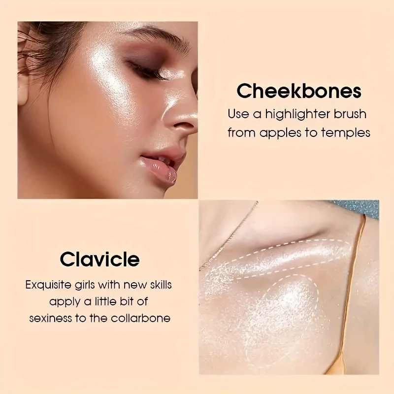 Brightening Glitter Highlighter Powder Pearlescent Shimmer Long-Lasting Waterproof Monochrome Face Makeup for High Conto