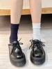 Thick soled small leather shoes for women's retro British style round toe Mary Jane black single shoes Elegant High Heels shoes 6