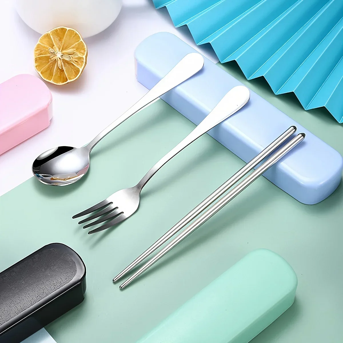 스테인레스 스틸 휴대용 식기, 포크, 스푼, 젓가락, 가정, 파티, 야외 사용에 적합, 1 세트, 2 세트, 3 세트