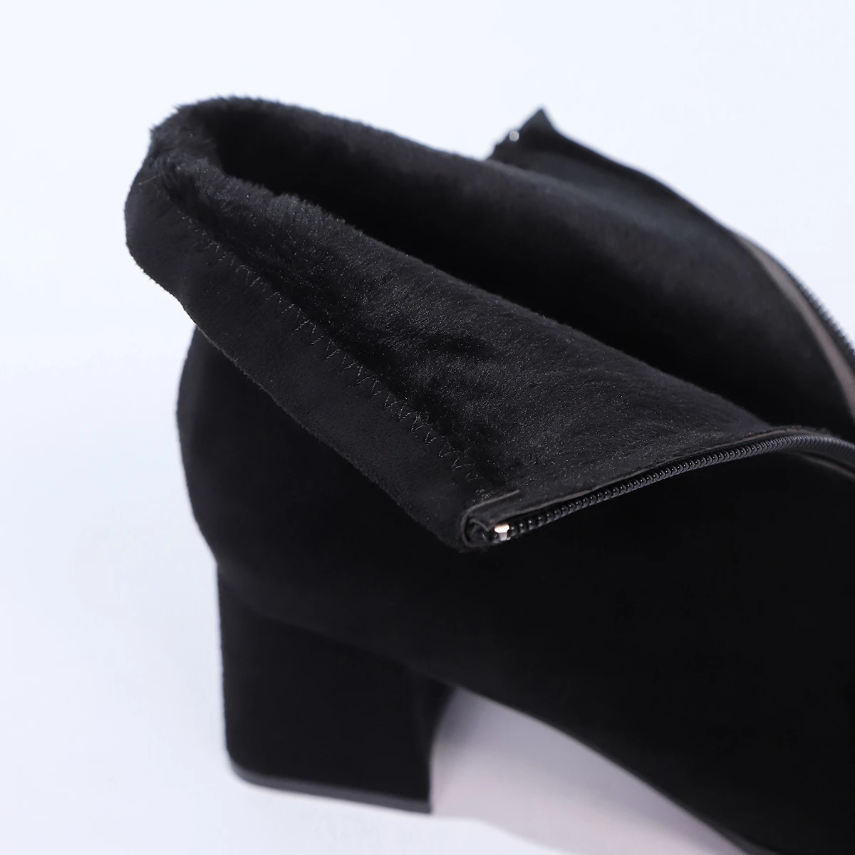 Aphixta Crystal Buckle Zipper Ankle Boots Women Big Size 43 Cow Suede Black Round Toe Heels Shoes 6cm High Heel Ankle Boot Woman