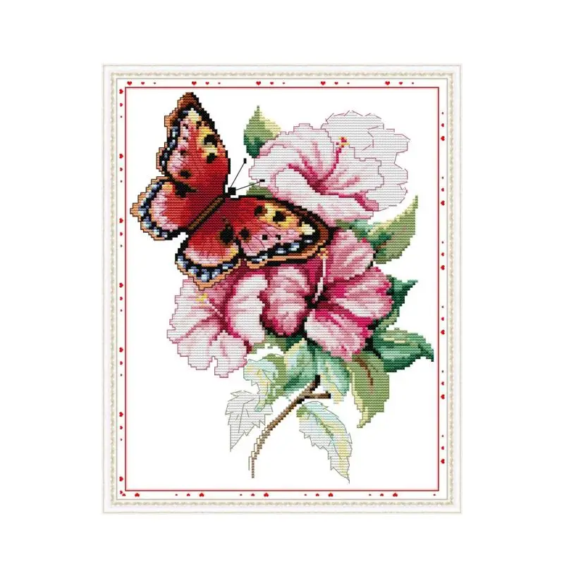 Butterfly Love Flower 18 Cross Stitch Kit Aida 14ct 11ct Count Printed