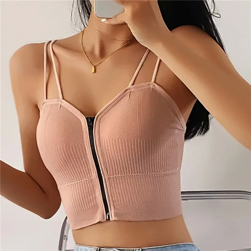 

Women's Bra New Front Button Zipper Bra Women Sexy Crop Tops Bra Tube Top Female Push Up Beautiful Back Stripe Women's Tube Top
