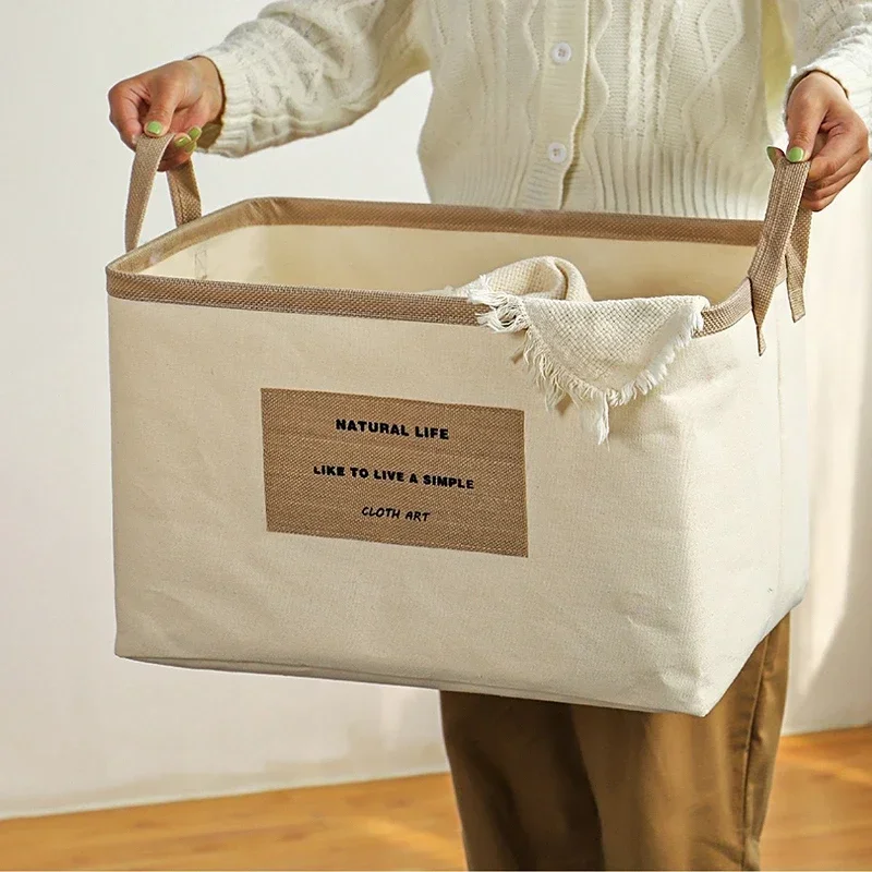 Cotton Linen Dirty Clothes Laundry Basket Collapsible Laundry Hamper Toy Storage Household Sundries Storage Basket with Handle