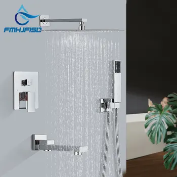 ชุดฝักบัวอาบน้ำแบบคอนซีลสี่เหลี่ยมโครเมียมฝักบัวแบบ2/3วิธีผสมหัวฝักบัวแบบสายฝนกล่องฝังตัวระบบเครนติดผนัง 1