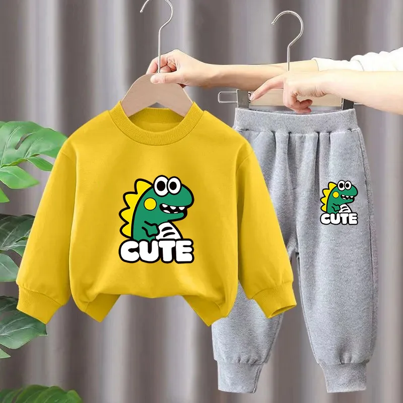 

Girls Boys Clothing Set Spring Autumn Cute Cartoon Dinosaur Long Sleeve Pullover+Pants 2Pcs Tracksuit For 2-10Y Kids Outfits