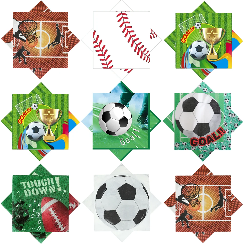 

Disposable Colorful Printed Napkins Soccer Football Cafe Party Wedding Square Paper Napkin Baseball Meal Mat Food Grade Napkin