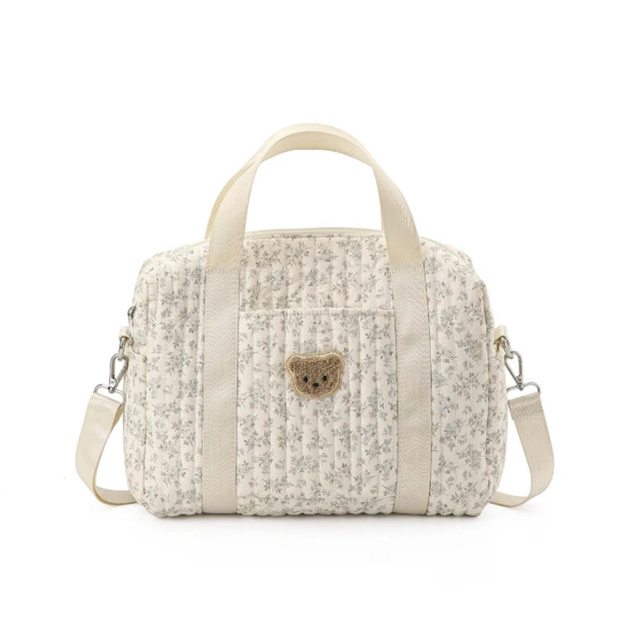 Tragbare Wickeltasche für Mütter, Umhängetasche, passend für Fläschchen und Windeln, niedliches Bären- und Blumenmuster, ideal für unterwegs_voghion.com