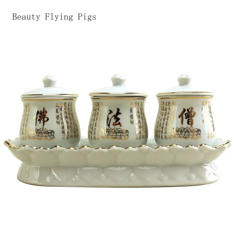 

Ceramic three supply cups, five supply cups, household Buddhist temples, temples, household offerings and decorations feng shui