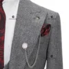 Cenne Des Graoom Elegant Grey Tweed Suits For Men Single Breasted 1 Buttons Jacket Vest Pants Slim Fit Wedding Business Meeting 2