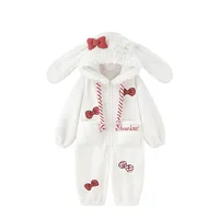 Sweet and Cute Bow Rabbit One-piece Pajamas Women's Winter New Fleece Thickened Coral Fleece Large Size Loungewear Sleepwear - Image 5
