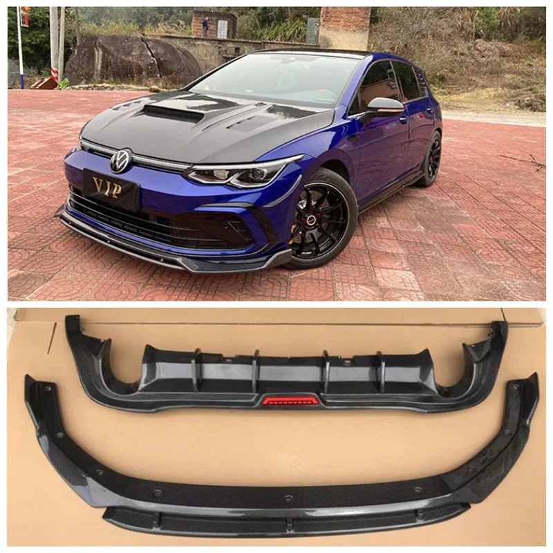 

For Volkswagen Golf 8 Rline GTI 2019-2022 Real Carbon Fiber Bumper Front Lip + Rear Diffuser + Side Skirts + Spoiler+ Hood