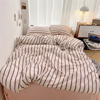 Pure Cotton Home Textile Blue Striped Bedding Set Simple Soft Duvet Cover Sheet Pillowcase Ins Style Bed Linens Queen King Size 5