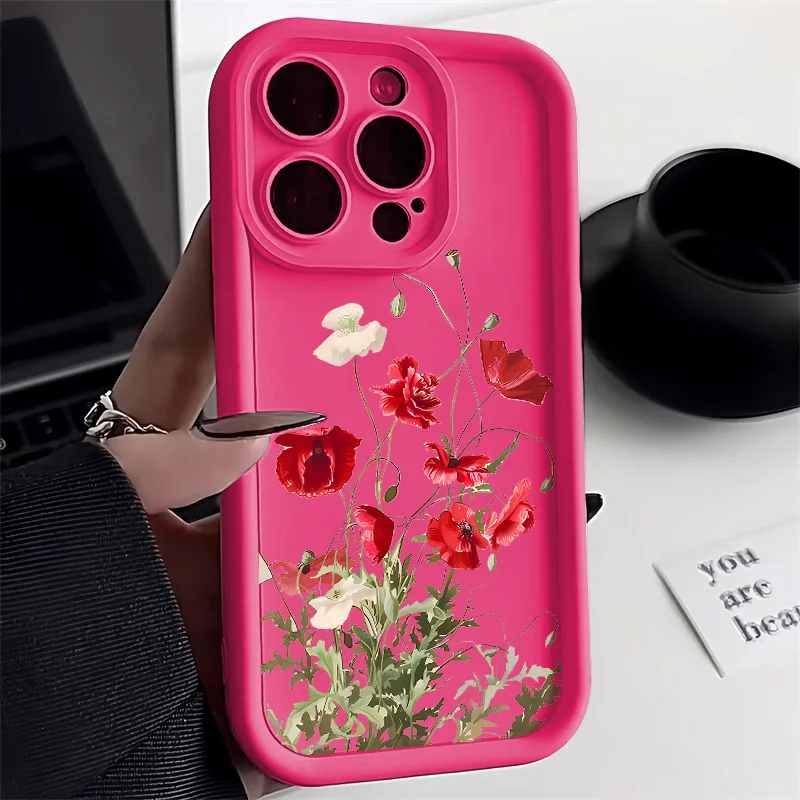 thumbnail image 1 of Fundas de silicona líquida para iPhone 15 Pro Max Funda iPhone 13 11 12 14 16 Pro XS X XR 7 8 Plus S 2020 2022 Funda a prueba de golpes con flores, 1 of 5