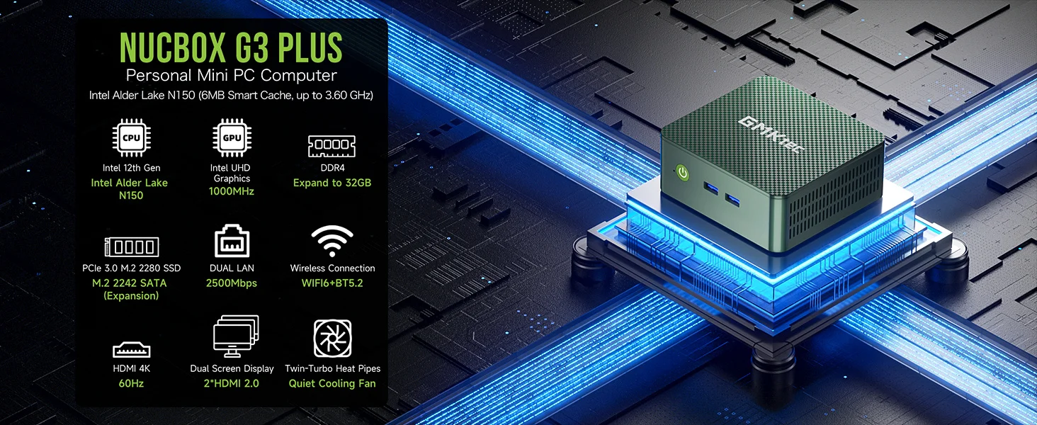 GMKtec G3 Plus 16+512GB ミニpc twin-n50 GMKtec G3 Plus Twin Lake N150 MINI PC Windows 11 Pro DDR4