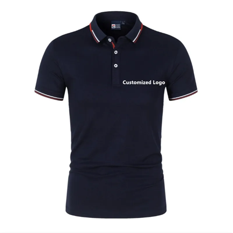 

Summer New Men Customizable Logo short Sleeve Polo Tshirts Fashion Solid Printed Buttons Polo Tops
