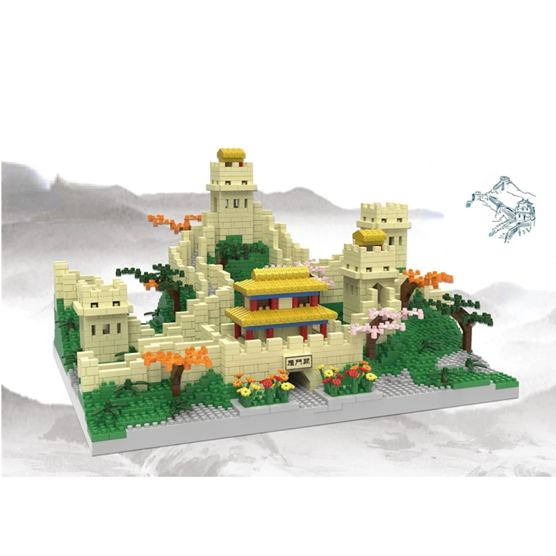 

DIY Diamond Bricks Chinese Architecture Micro Building Blocks Great Wall Jiayuguan Shanhaiguan Model Blocks Toys for Boys Adult