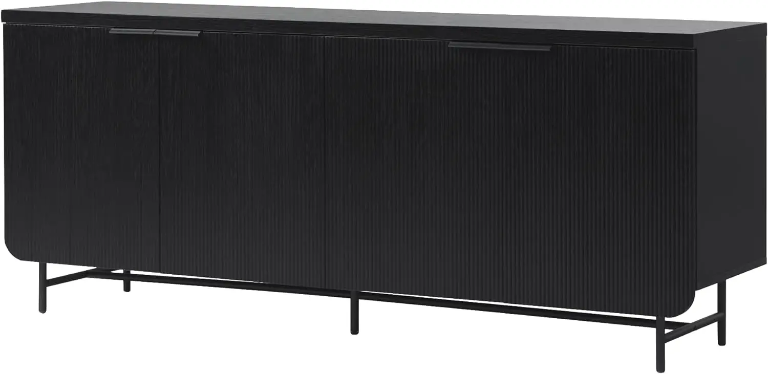 

Walker Edison Scandinavian Grooved 4-Door Sideboard, 69 Inch, Black