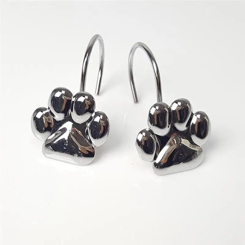 12Pcs Curtain Hooks Bear Paw Cute Shower Curtain Hooks Bathroom Hangers Polished Stainless Steel Accessories